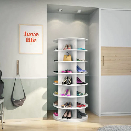 Lyxig roterande skohylla – 360° förvaring med stil